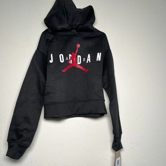 New Jordan Girls Crop Jumpman Sustainable Black Pullover Hoodie Small 8-10 yrs - Picture 4 of 8